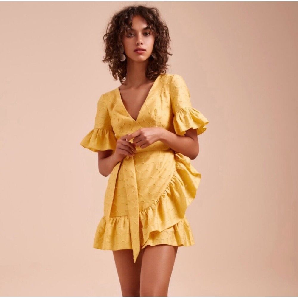 C/MEO Collective‎ Magnetise Mini Dress In Honey Ruffle Tie Waist Revolve NWT XL